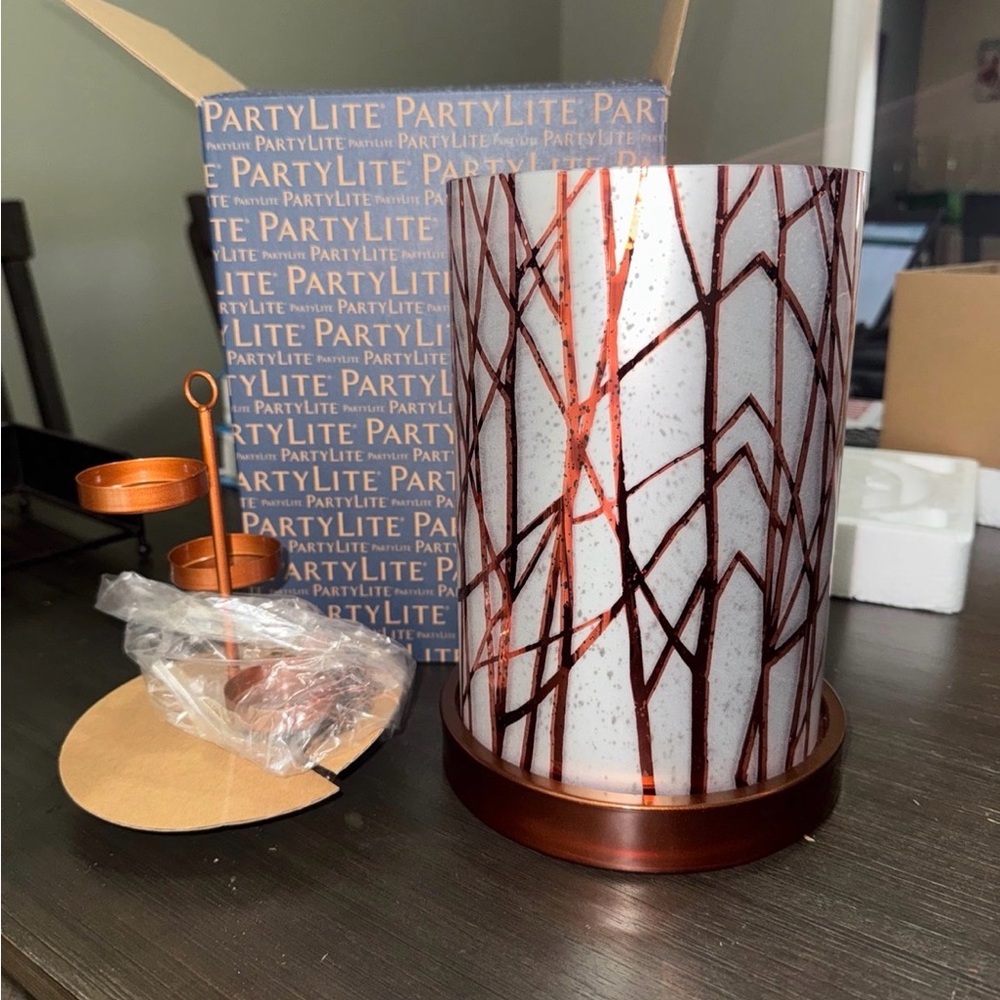 PartyLite Copper and White Geometric Candle Holder